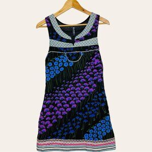 Free People 90s V Neck Floral Print Ribbon Patchwork Tunic Mini Sheath Dress S